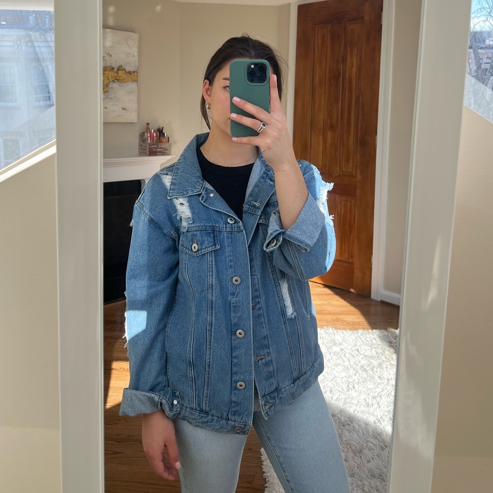 H&M distressed denim jacket, Size M